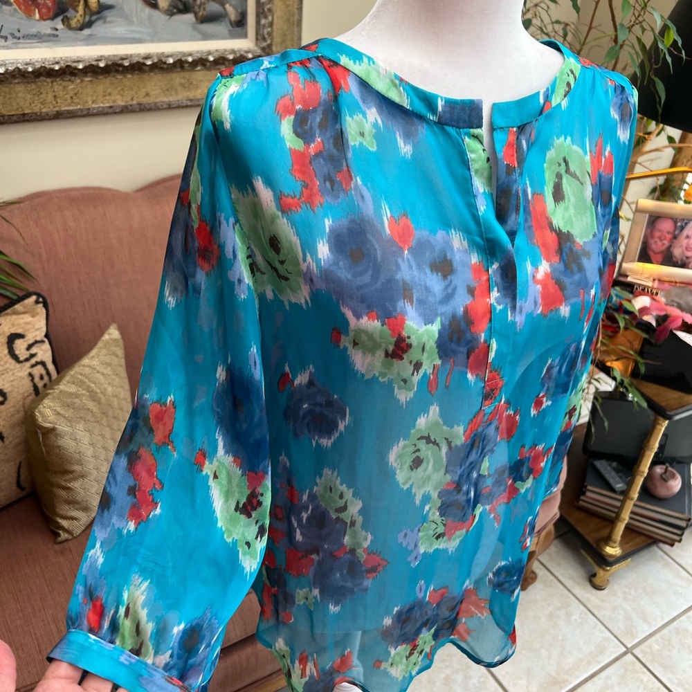 Fifteen Twenty Sheer Blue Floral Size M Blouse